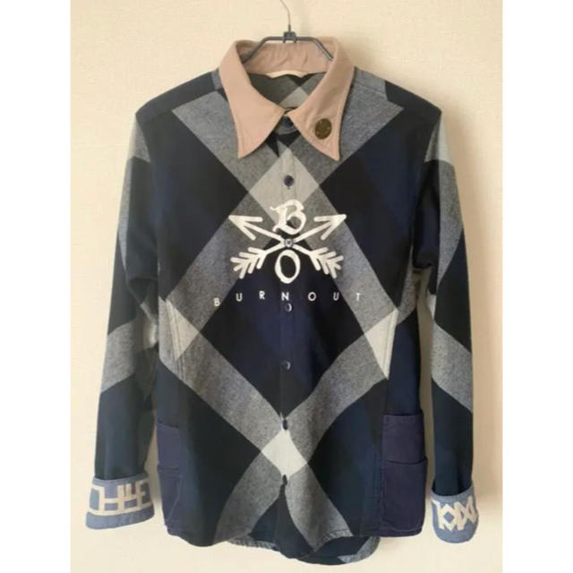 日本未入荷 Sサイズ 美品 - M BURNOUT 青 ネイビー クロスドアローチェックシャツ シャツ