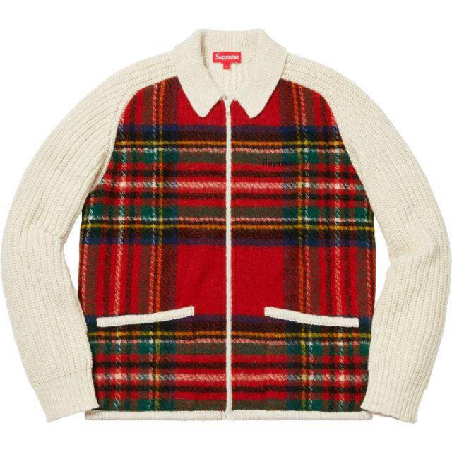 ニット/セーターSupreme plaid front zip sweater 新品 S