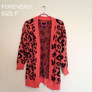 フォーエバートゥエンティーワン(FOREVER 21)の美品レオパ柄ニットロングカーデオレンジ(ニット/セーター)