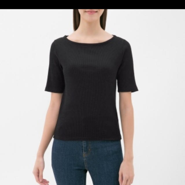 UNIQLO(ユニクロ)の新品 UNIQLO リブボートネックTシャツ レディースのトップス(Tシャツ(半袖/袖なし))の商品写真