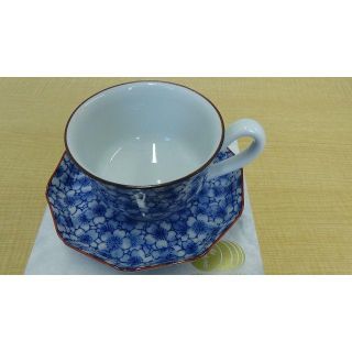 有田焼　其泉窯　賞美堂　花詰　コーヒー碗皿・青(グラス/カップ)