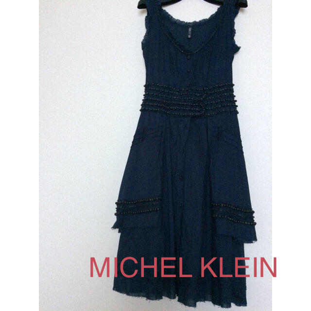 MICHEL KLEIN(ミッシェルクラン)の美品 MICHEL KLEIN ミッシェル クラン コットン ネイビー 紺ワンピ レディースのワンピース(ひざ丈ワンピース)の商品写真