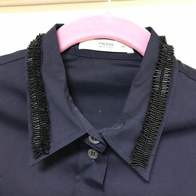 通販 激安◇ PRADAブラック綿ストレッチに黒ビーズスパンコール刺繍42