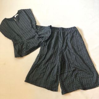 オフオン(OFUON)のオフオンOFUON黒刺繍カットソー&ガウチョパンツセットアップ サイズ38(セット/コーデ)