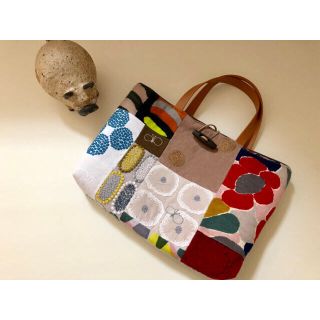 ミナペルホネン(mina perhonen)のハンドメイド ＊ ミナペルホネン  ミニトート（赤茶系）バッグインバッグに♪(バッグ)