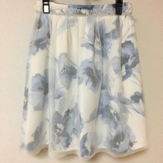 ミッシュマッシュ(MISCH MASCH)のミッシュマッシュ  花柄チュールスカート ブルー ホワイト 美品 S 春 膝丈(ひざ丈スカート)