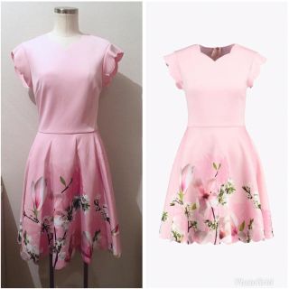 テッドベイカー(TED BAKER)の【新品】TED BAKER 花柄ワンピース パステルピンク スカラップ(ミニワンピース)