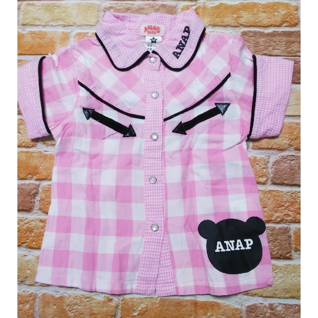 ANAP Kids(アナップキッズ)のANAP　アナップ　半袖シャツ　90サイズ　チェック　ピンク　くま キッズ/ベビー/マタニティのキッズ服女の子用(90cm~)(Tシャツ/カットソー)の商品写真