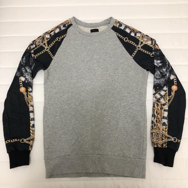 ZARA(ザラ)のZARA スカルチェーン ラグランスウェット グレー S 38 メンズのトップス(スウェット)の商品写真