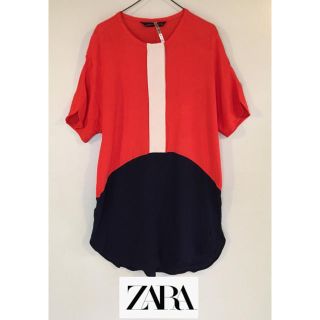 ザラ(ZARA)の【美品】ZARA ワンピース バイカラー Lサイズ(ひざ丈ワンピース)