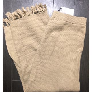 マウジー(moussy)のMOUSSY リブニットスカート ベージュ(ひざ丈スカート)