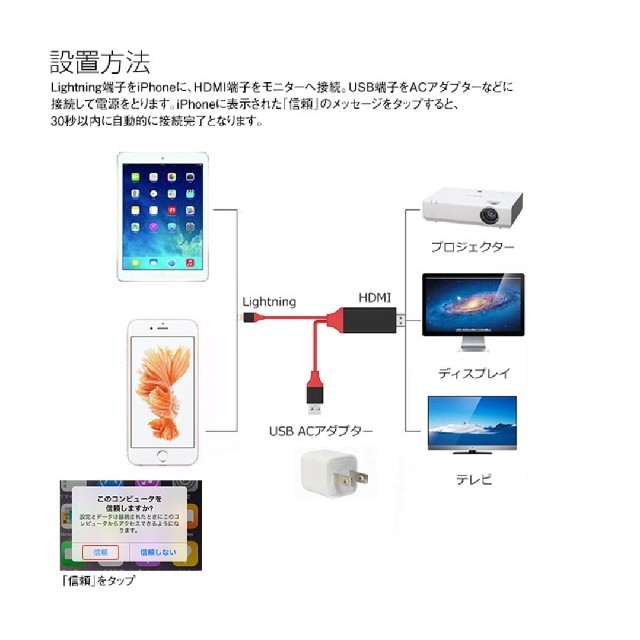 新品　送料無料 iphone 変換 HDMIケーブル スマホ/家電/カメラのテレビ/映像機器(映像用ケーブル)の商品写真