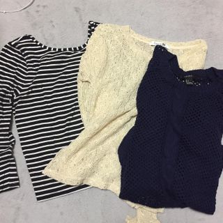 フォーエバートゥエンティーワン(FOREVER 21)のFOREVER21バック深Uネックボーダーカットソーサマーニット2着の3点セット(ニット/セーター)