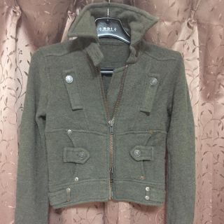 マウジー(moussy)の890.新品☆マウジー☆ショート丈ニットライダースジャケット☆カーキ☆サイズ１(ニット/セーター)