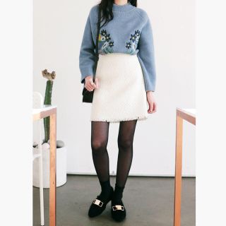 ディーホリック(dholic)の美品♡フリンジヘムAラインツイードスカート(ミニスカート)