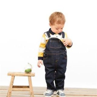 プチバトー(PETIT BATEAU)の美品☆プチバトー☆デニムサロペット☆12m74cm☆ジョージ王子が型違いを着用(ロンパース)