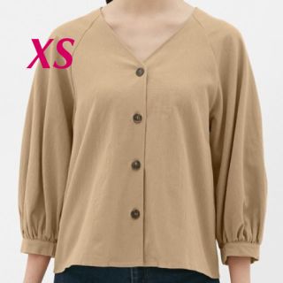 ジーユー(GU)のGU フロントボタンブラウス XS 七分袖 31 BEIGE(シャツ/ブラウス(長袖/七分))