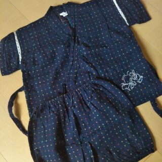 日本製　80　甚平　ネイビー　紺　カラフル刺繍　金魚　(甚平/浴衣)