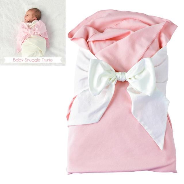 100% オーガニックコットン リボン おくるみ/Swaddle ピンク キッズ/ベビー/マタニティの寝具/家具(その他)の商品写真