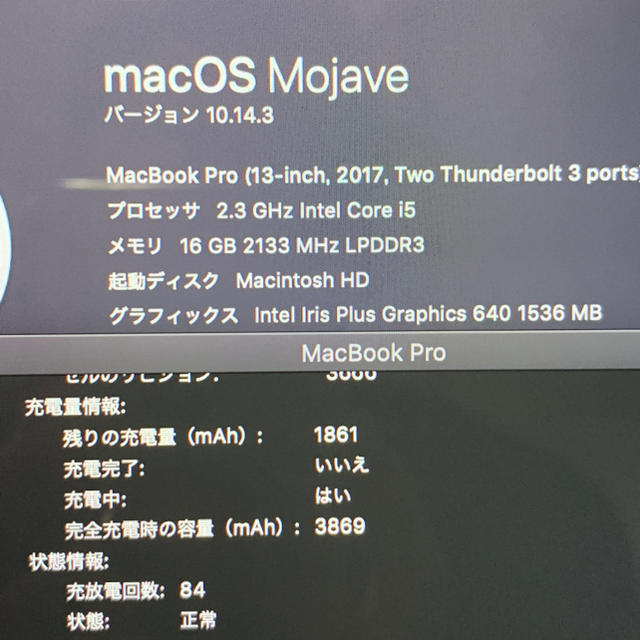 [メモリー16GB]美品 Mac book pro 2017 ssd128GB