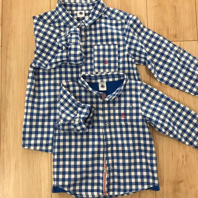 PETIT BATEAU(プチバトー)の【PETIT BATEAU】プチバトー チェック シャツ 兄弟 お揃い キッズ/ベビー/マタニティのベビー服(~85cm)(シャツ/カットソー)の商品写真