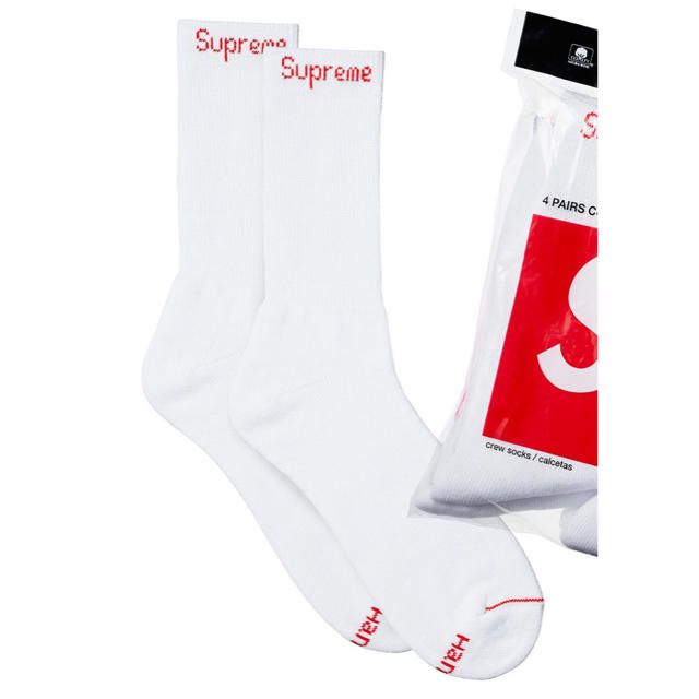 Supreme(シュプリーム)の新品 Supreme Hanes Crew Socks ホワイト 2足 メンズのレッグウェア(ソックス)の商品写真