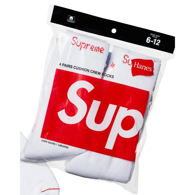 Supreme(シュプリーム)の新品 Supreme Hanes Crew Socks ホワイト 2足 メンズのレッグウェア(ソックス)の商品写真