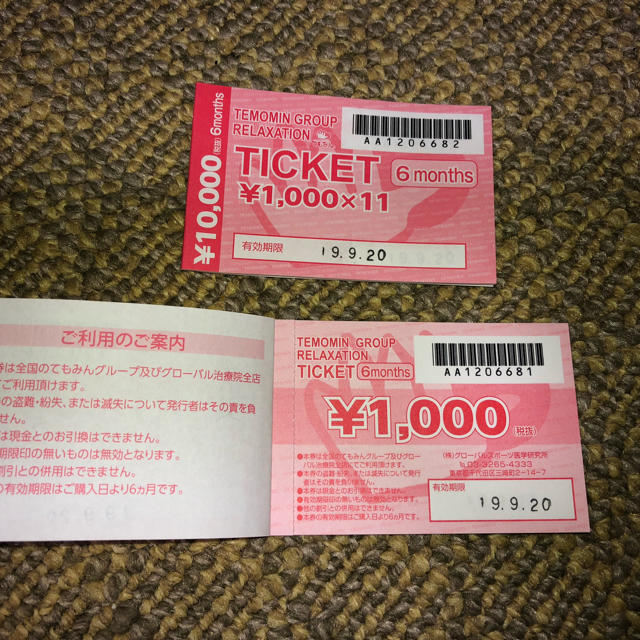 てもみん　チケット　9000円分（1000円×9枚）