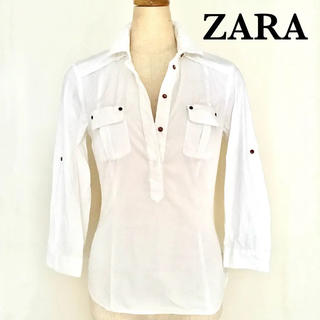 ザラ(ZARA)のZARA BASICワークポケットシャツ ホワイト オフィスカジュアル(シャツ/ブラウス(長袖/七分))