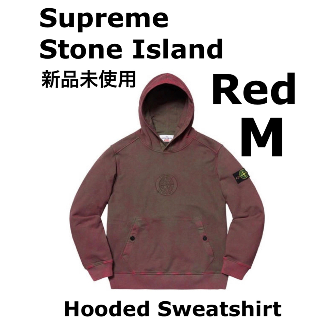 コラボ19SS Supreme Stone Island パーカー赤M Red