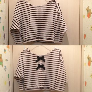 ダズリン(dazzlin)のボーダー柄バックリボントップス(Tシャツ(長袖/七分))