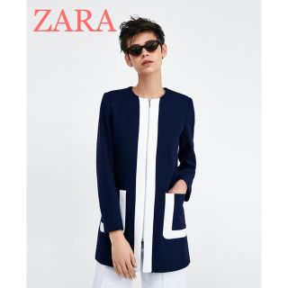 ザラ(ZARA)のsale!新品タグ付☆ZARAザラ☆プレス加工バイカラーフロックコート(ノーカラージャケット)