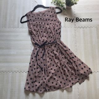 レイビームス(Ray BEAMS)の美品 レイビームス ノースリーブドット柄ワンピース シフォン リボン ドレス (ひざ丈ワンピース)