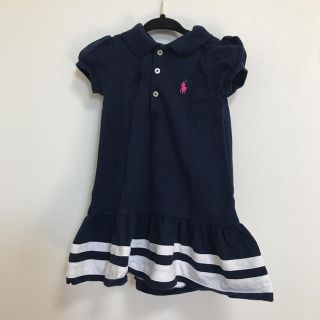 ラルフローレン(Ralph Lauren)のRALPHLAUREN ポロシャツワンピース 半袖 ネイビー 白ライン 女の子(ワンピース)