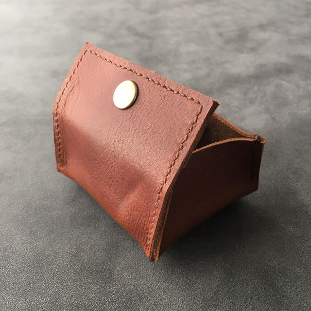 本革レザー ハンドメイド コインケース  ソフトしぼりブラウン ハンドメイドのファッション小物(財布)の商品写真