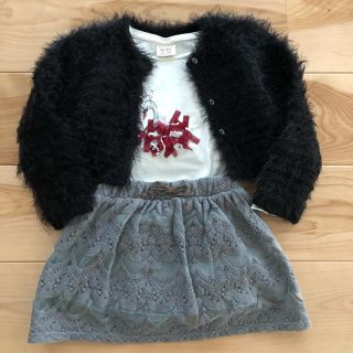 ザラキッズ(ZARA KIDS)の超美品☆zara ふわふわボレロ レーススカート 白鳥Ｔシャツ セット(ジャケット/上着)