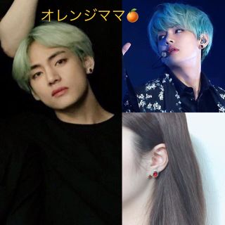 ボウダンショウネンダン(防弾少年団(BTS))のあや様専用 BTS テテモチーフ(Z)レッドストーンネジバネ式イヤリング(イヤリング)