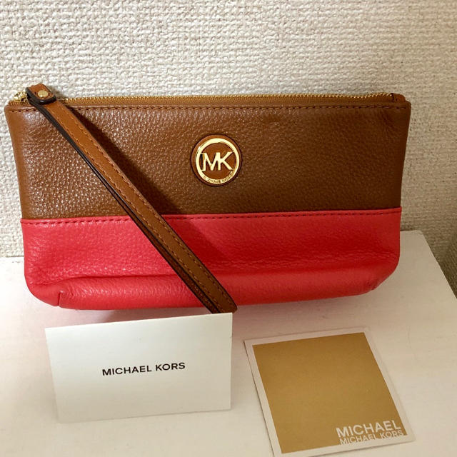 Michael Kors(マイケルコース)のマイケルコース   バイカラー  レザーポーチ ピンク ブラウン レディースのファッション小物(ポーチ)の商品写真