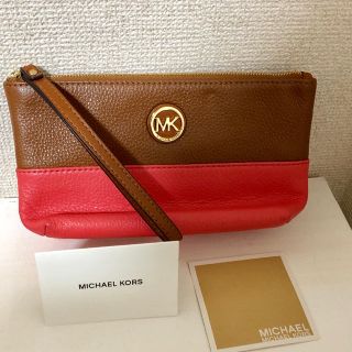 マイケルコース(Michael Kors)のマイケルコース   バイカラー  レザーポーチ ピンク ブラウン(ポーチ)