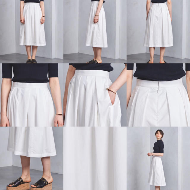 UNITED ARROWS(ユナイテッドアローズ)のUNITED ARROWS  コットン タック フレアスカート 白  38 レディースのスカート(ひざ丈スカート)の商品写真