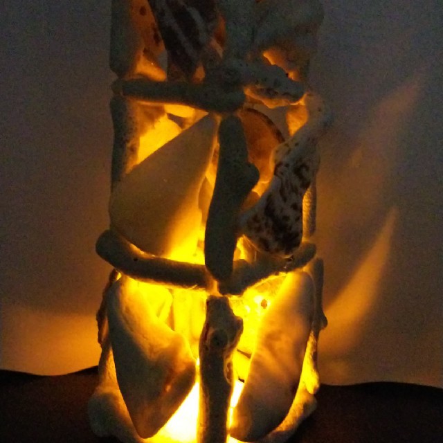 ハンドメイド☆珊瑚と貝殻のランプ☆キャンドル風 ライト インテリア/住まい/日用品のライト/照明/LED(フロアスタンド)の商品写真