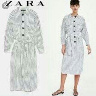 ザラ(ZARA)の美品 ZARA リネンワンピース Lサイズ(ひざ丈ワンピース)