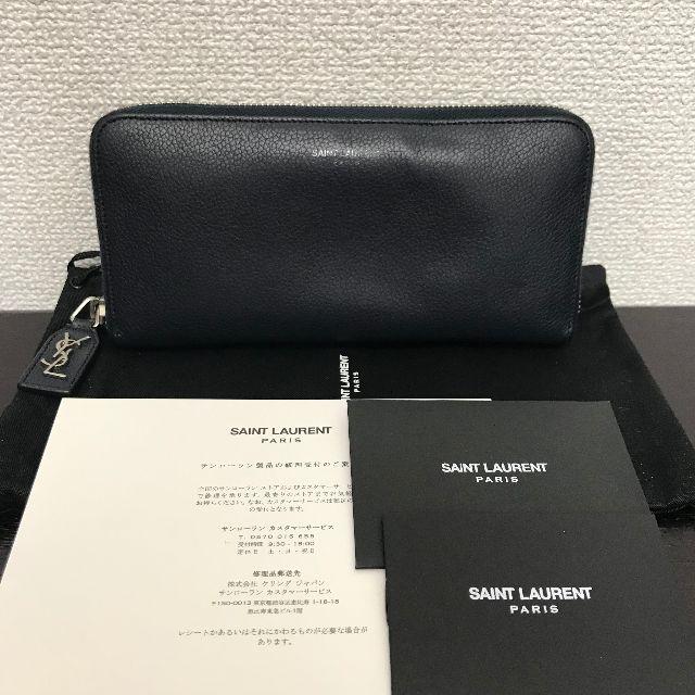イヴサンローラン 長財布 ラウンドファスナー モノグラム ネイビー