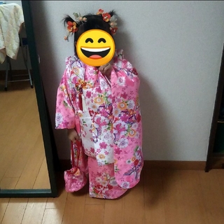 値下げしました❗️七五三 3歳 着物・和服 女の子 被布 フルセット ピンク(和服/着物)