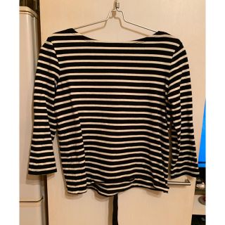 プチバトー(PETIT BATEAU)のプチバトー ボートネックボーダーカットソー リボン付き(カットソー(長袖/七分))