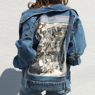 ザラ(ZARA)のZARA　バックプリント　デニム　ライダース(Gジャン/デニムジャケット)