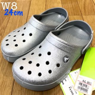 クロックス(crocs)の新品 クロックス クロックバンド シルバーラメ キラキラ 26cm W10 M8(サンダル)