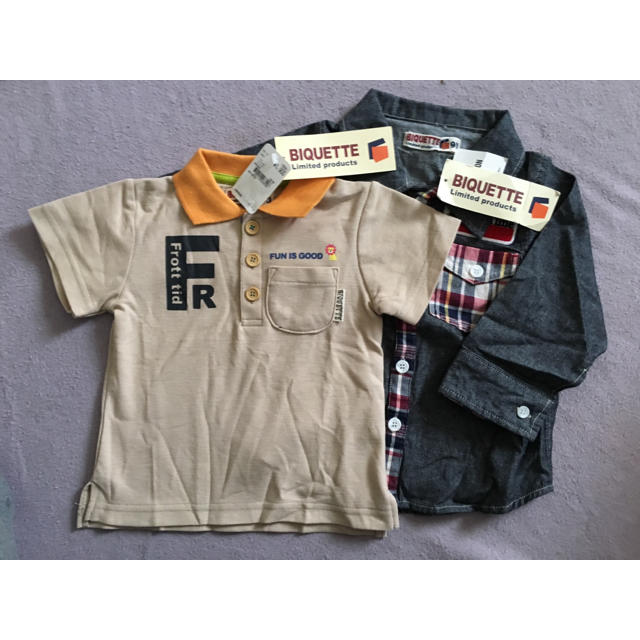 Biquette(ビケット)の長袖 半袖 シャツセット キッズ/ベビー/マタニティのキッズ服男の子用(90cm~)(Tシャツ/カットソー)の商品写真