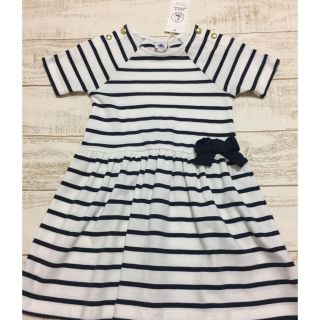 プチバトー(PETIT BATEAU)のプチバトー マリニエールリボン付き半袖ワンピース 36m(ワンピース)