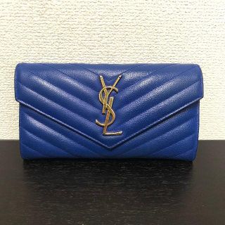 サンローラン(Saint Laurent)のイヴサンローラン 　長財布　Vステッチ　レザー　ブルー(財布)